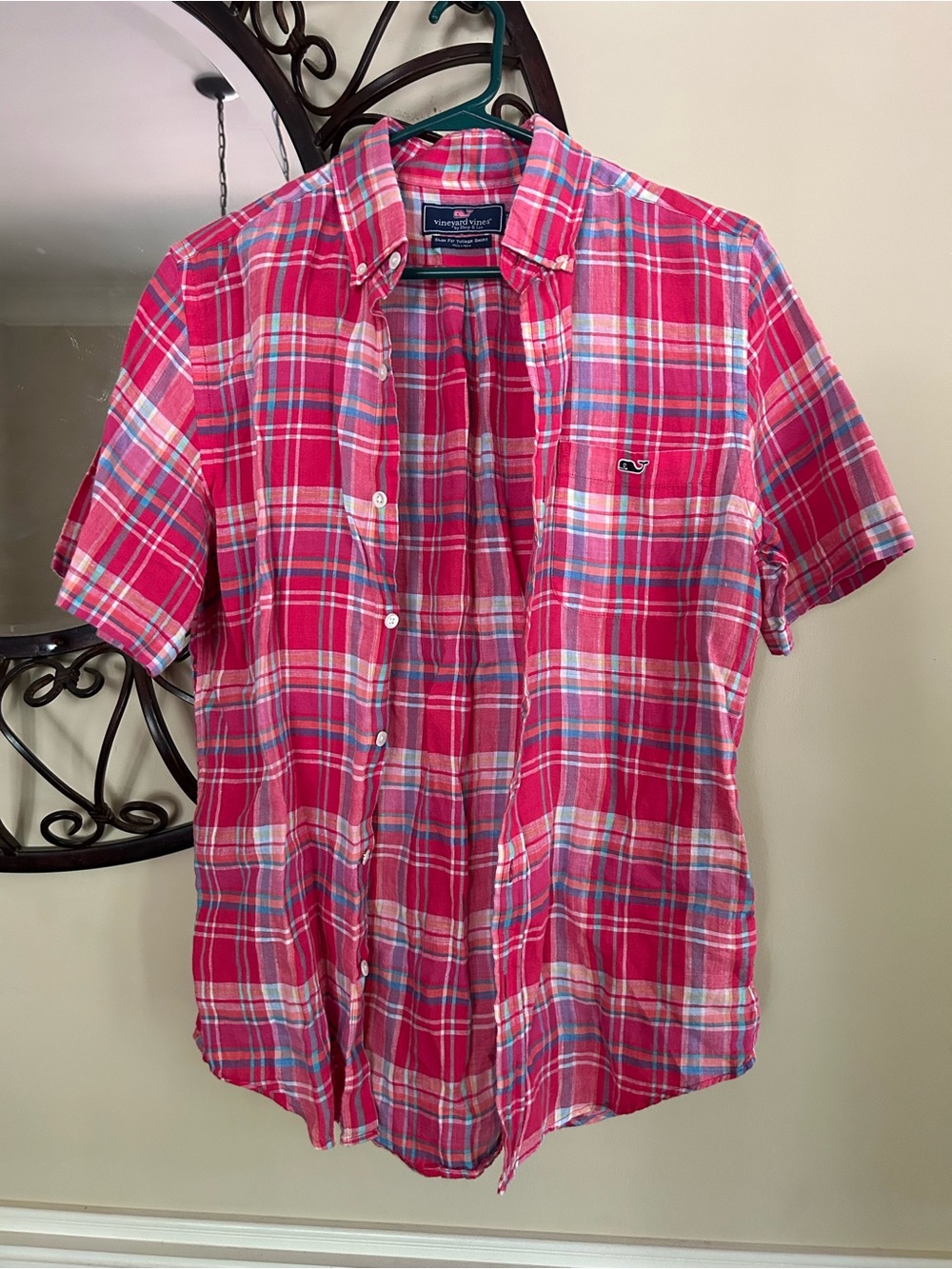 Vineyard Vines Pink Plaid Short-Sleeve Button-Up Shirt